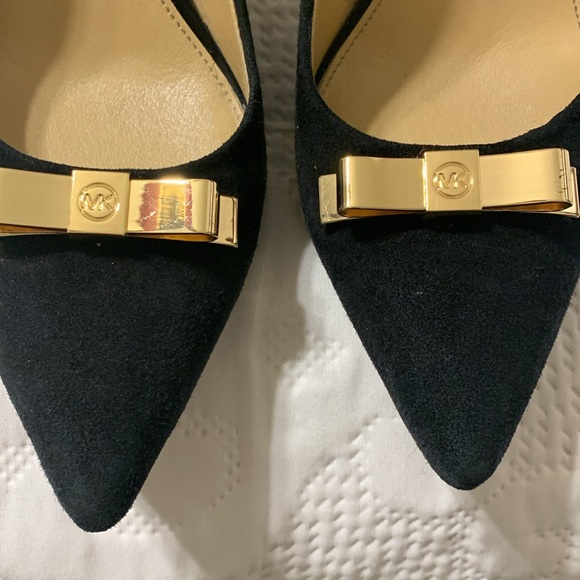 Michael Kors Black Suede Pumps with Gold Accents - Picture 12 of 12
